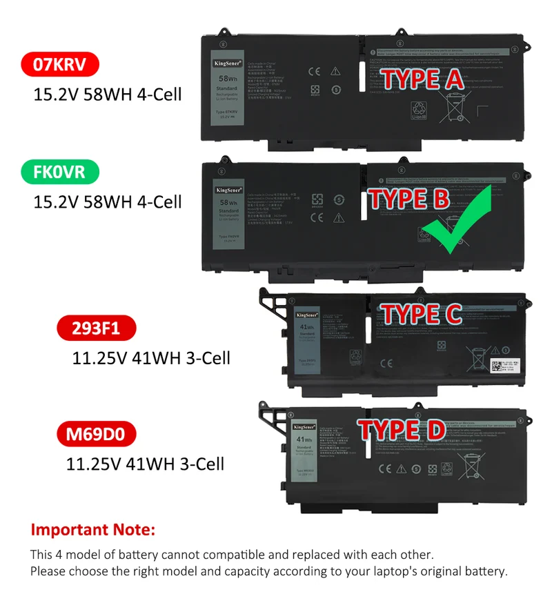 FK0VR Replacement Battery For Dell precision 3570 P133G P134G P135G Latitude 5330 5430 7330 7430 Series | KingSener