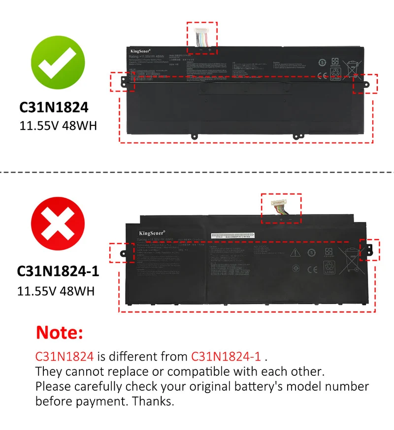 C31N1824 Laptop Battery For Asus Chromebook Flip C434 C434T C434TA C434TA-AI0041 C434TA-AI0045 C434TA-AI0095 C434TA-AI0108 DS384T DSM4T DS588T | KingSener