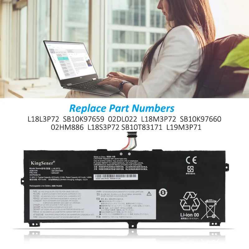 L18L3P72 Laptop Battery For Lenovo ThinkPad X13 Yoga 1st Gen ThinkPad X390 Yoga Series | KingSener