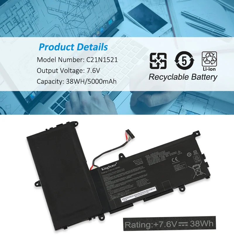 C21N1521 Battery for ASUS Transformer Book Flip TP201 TP201SA VivoBook E200HA — 7.6V 38Wh