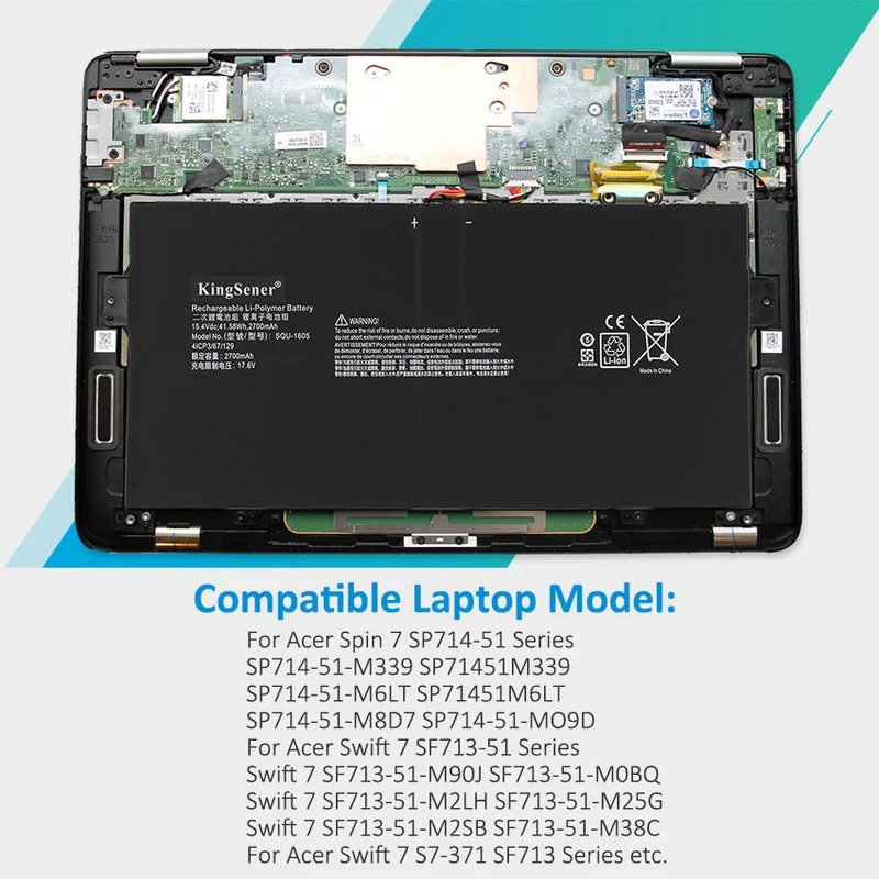 Replacement Battery For Acer Spin 7 SP714-51 Series SQU-1605