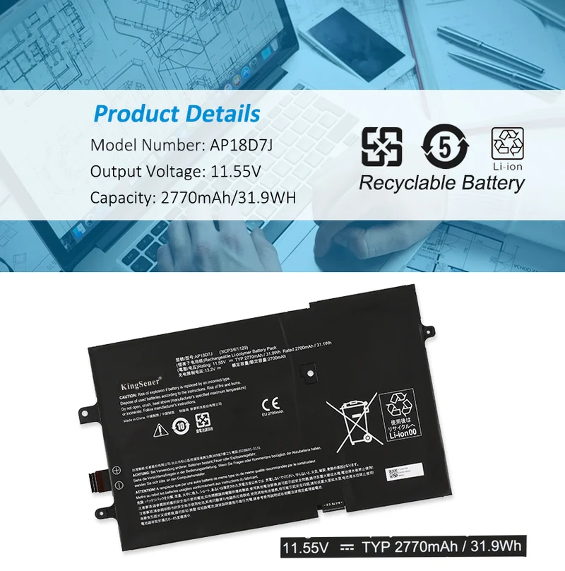 Battery For Acer Swift AP18D7J 3ICP3/67/129 11.55V 31.9WH