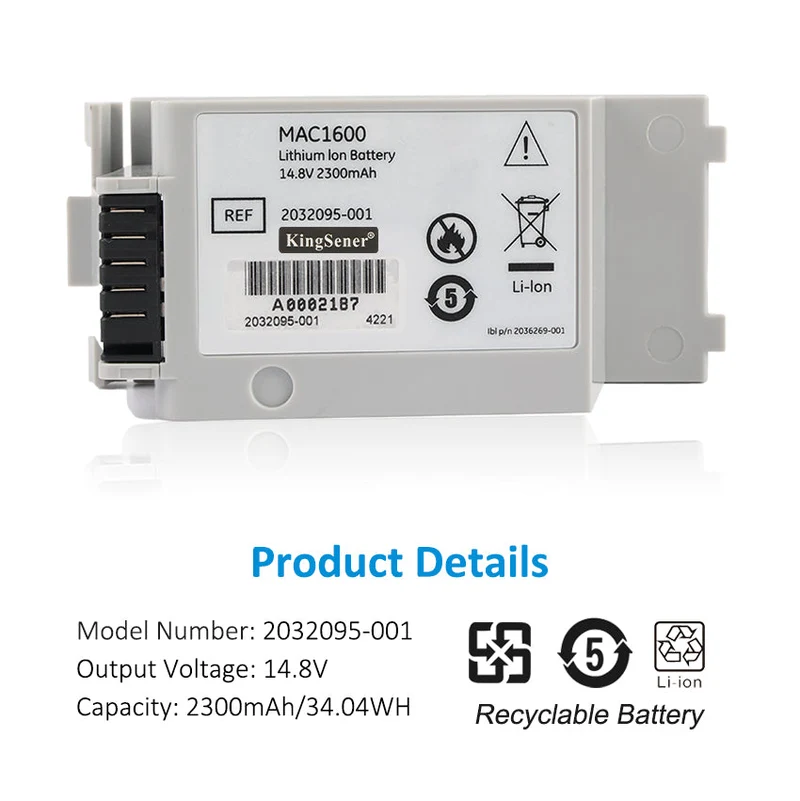 2032095-001 Replacement Battery For GE Healthcare MAC1600 ECG Machine 14.8V 2300mAh