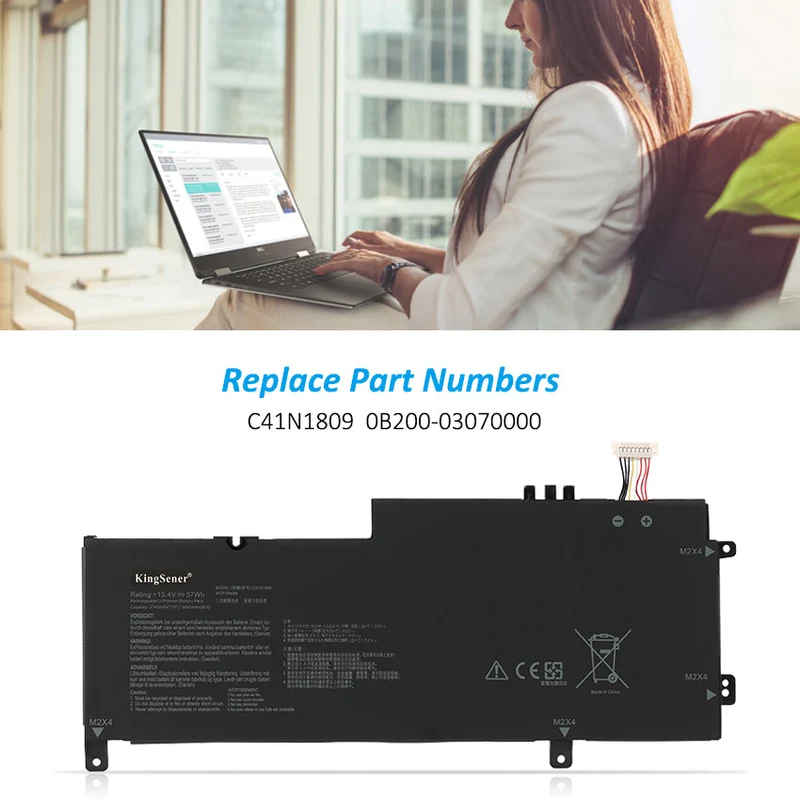 C41N1809 57 Wh Battery – 15.4 V for Asus ZenBook Flip 15 UX562/Q536F/Q536FD Series