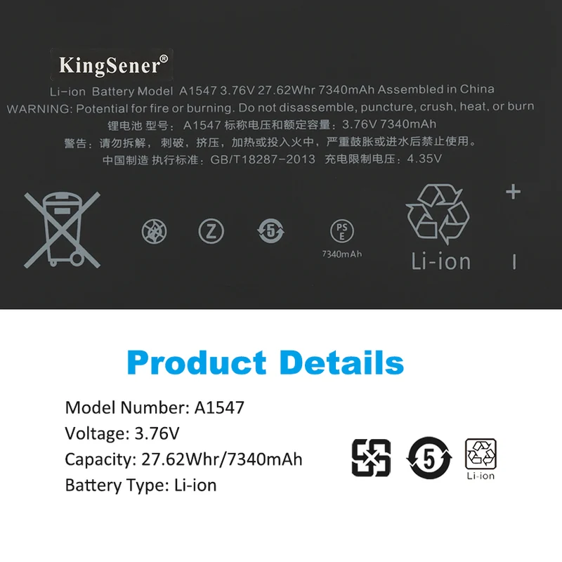 A1547 Replacement Battery For Apple iPad Air 2 A1566 A1567 3.76V 7340mAh