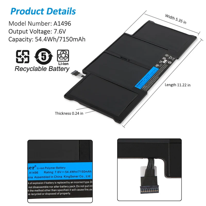 A1496 Battery For Apple MacBook Air A1496 020-8145-A | US Stock