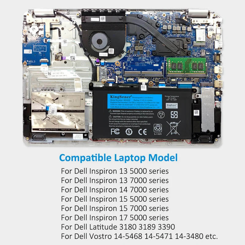 WDX0R WDXOR Laptop Battery – 11.4 V 42 Wh for Dell Inspiron / Latitude / Vostro