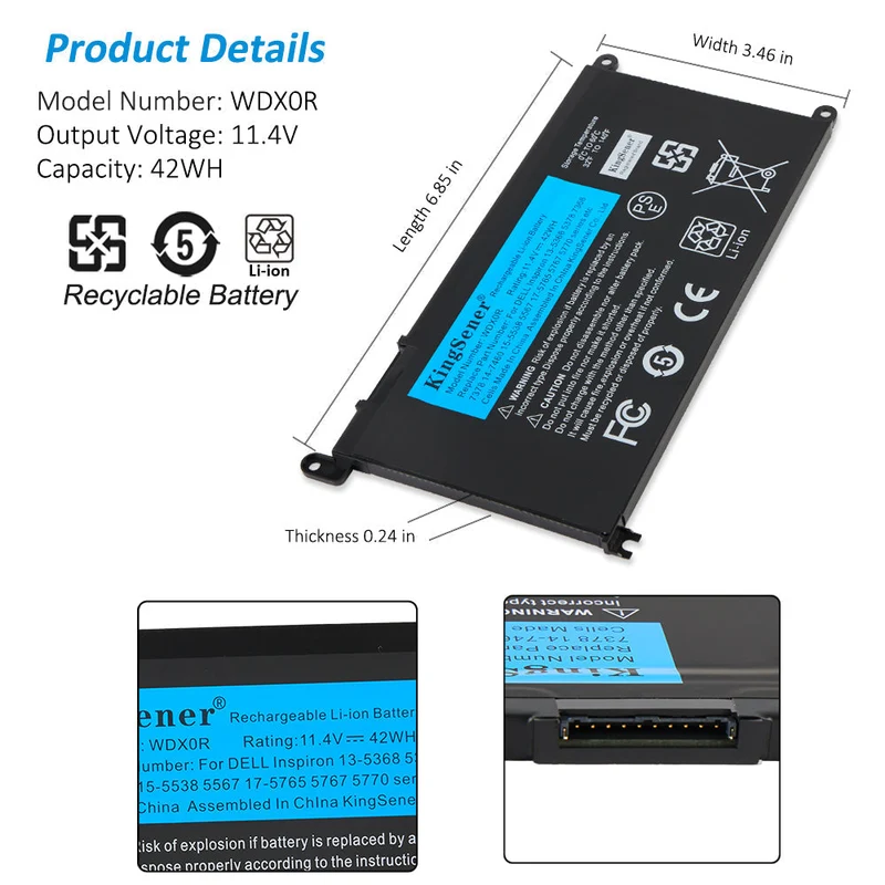 WDX0R Battery For Dell INS 13MD PRO-D1708TS 13MF PRO-D1508TS