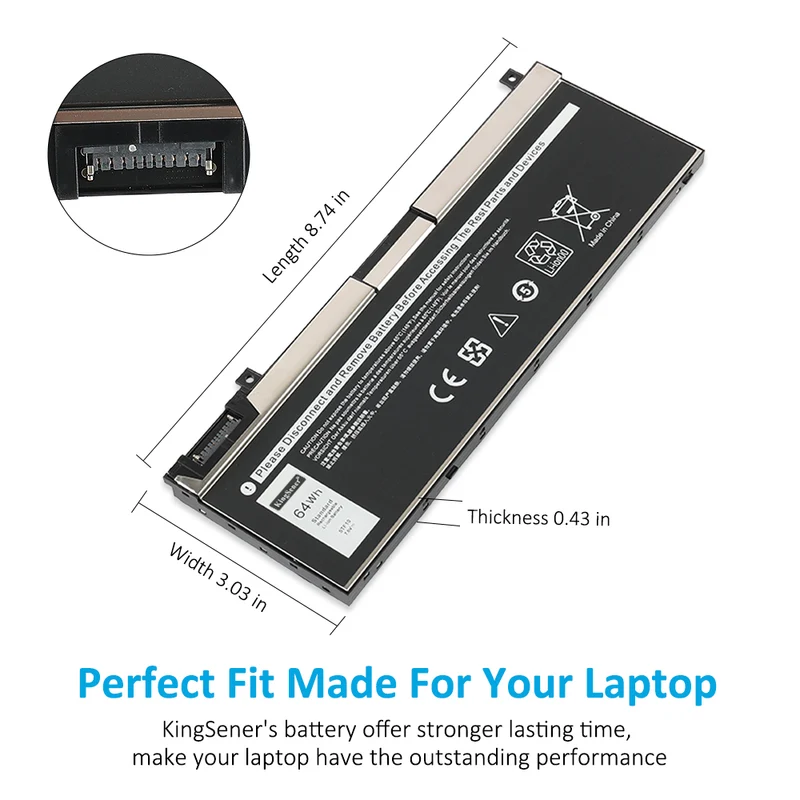 5TF10 Battery for Dell P34E P34E001 P34E002 Notebook 7.6V 64Wh