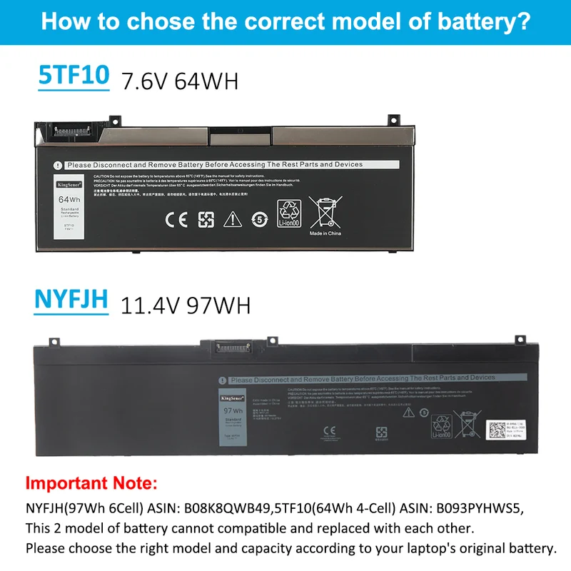5TF10 Battery for Dell P34E P34E001 P34E002 Notebook 7.6V 64Wh