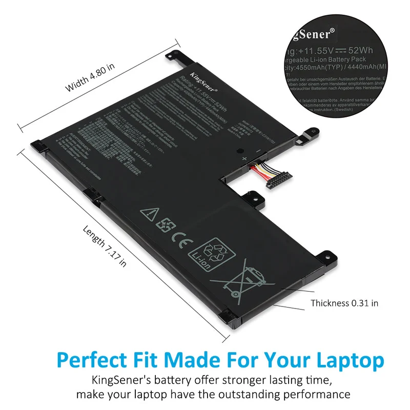 Replacement Battery C31N1703 for ASUS ZenBook Flip UX561UA / UX561UN / Q525UA Series (11.55V, 52Wh, Li-Polymer)