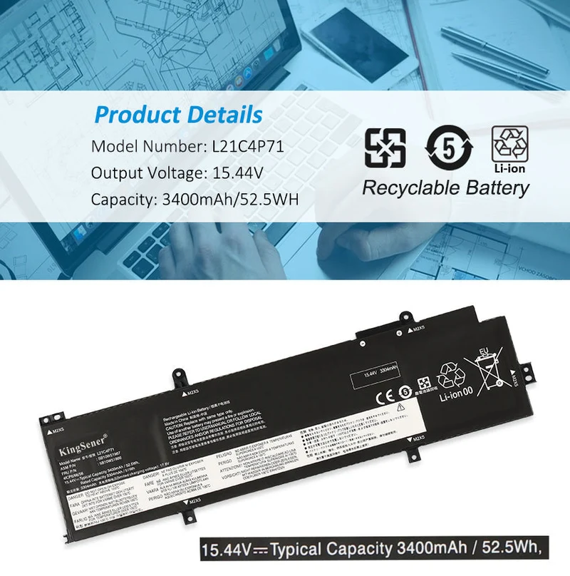 Lenovo ThinkPad T14 Gen 3 P14s Gen 3 Battery L21L4P71 15.44V 52.5Wh