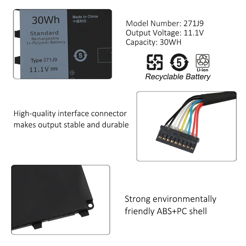 271J9 Battery for Dell Latitude 13 7000 7350 GWV47 YX81V 30Wh