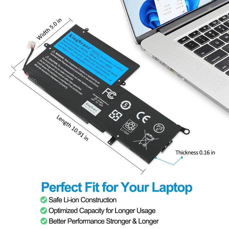 PK03XL Replacement Battery for HP Spectre Pro x360 13 G1 G2 — 11.4V 56Wh