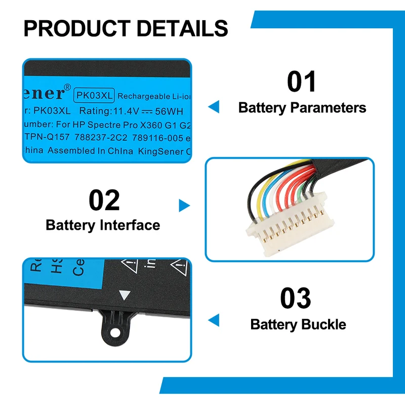 PK03XL Replacement Battery for HP Spectre Pro x360 13 G1 G2 — 11.4V 56Wh