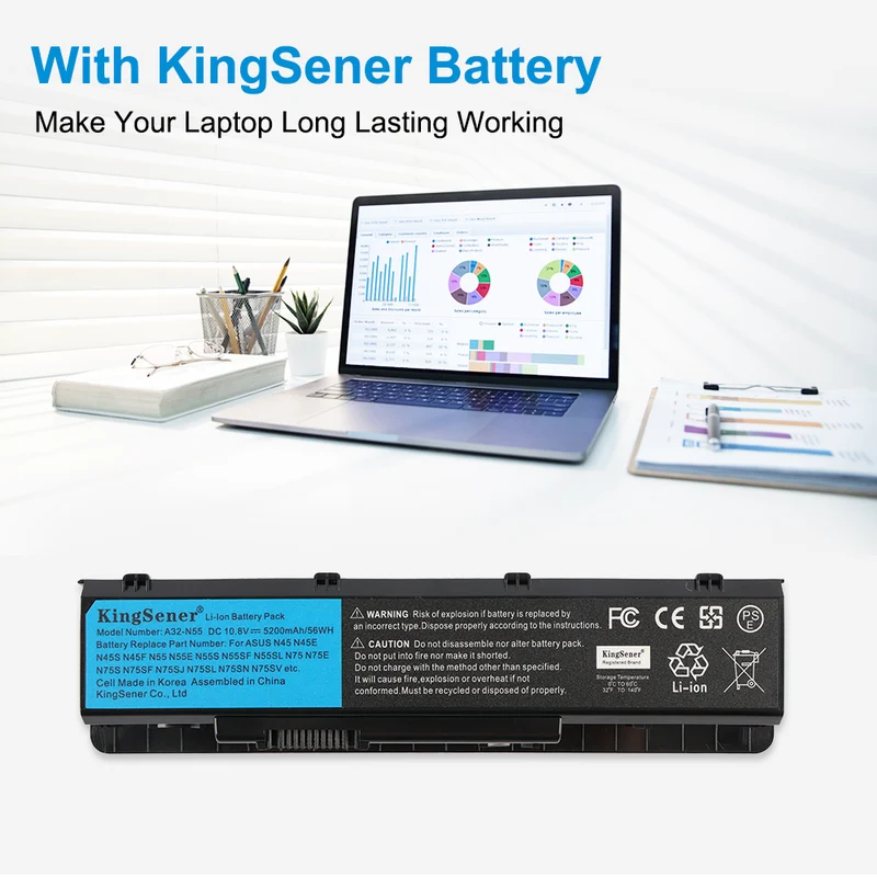 A32-N55 Battery for ASUS N45 N55 N75 Series — 10.8V 56Wh