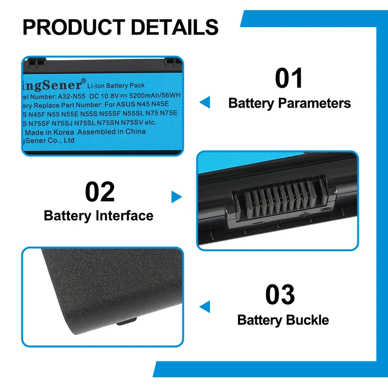 A32-N55 Battery for ASUS N45 N55 N75 Series — 10.8V 56Wh