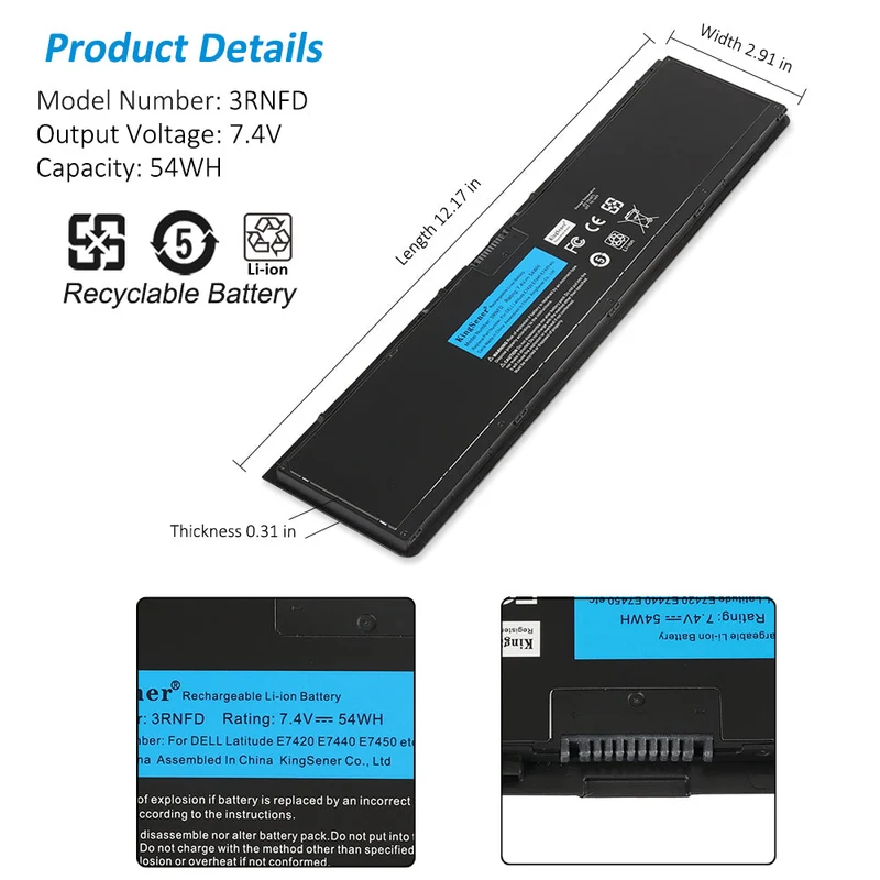 3RNFD Laptop Battery For Dell Latitude 14 7000 E7440 E7450 E7420 Series