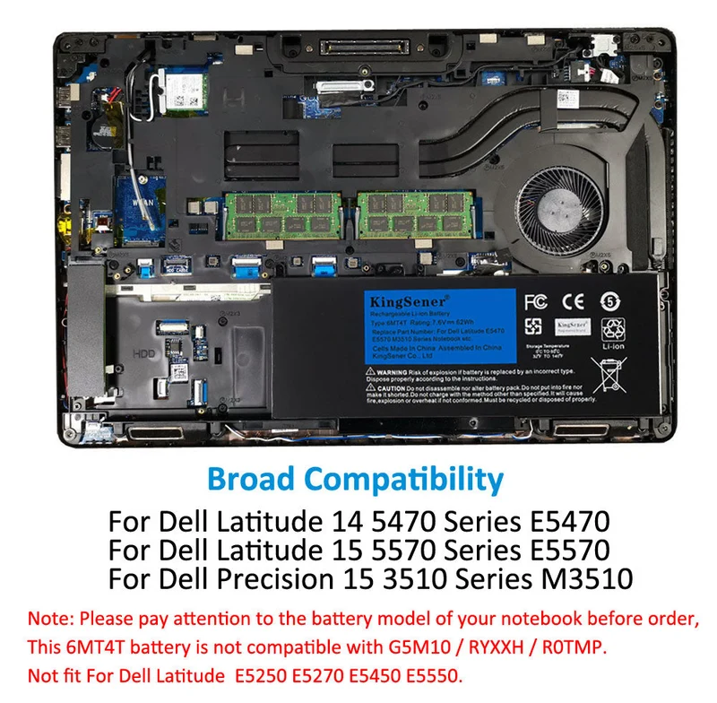Dell Latitude E5470 E5570 Precision M3510 Battery Replacement 6MT4T 62Wh