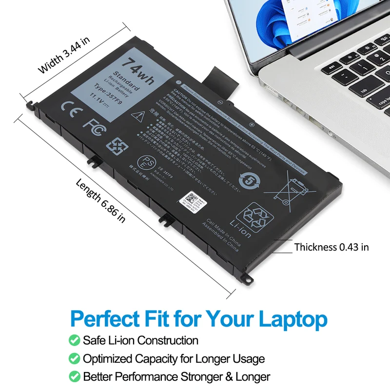 357F9 Battery for Dell Inspiron 15 7000 Gaming (7559 7567) — 11.1V 74Wh
