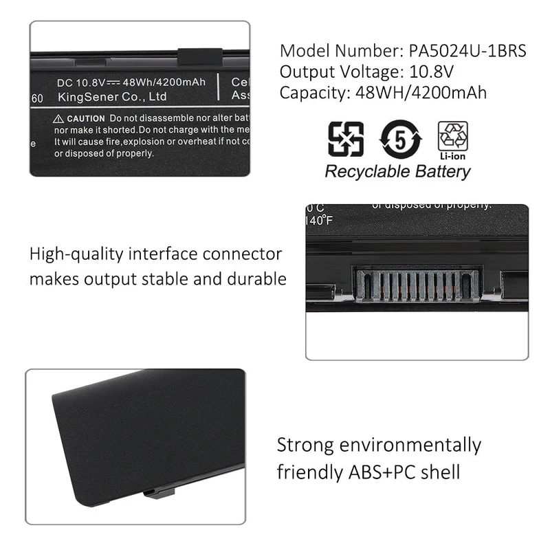 PA5024U-1BRS Replacement Battery for Toshiba Satellite C800 C850 C870 L800 L830 L850 L870 — 10.8V 48Wh