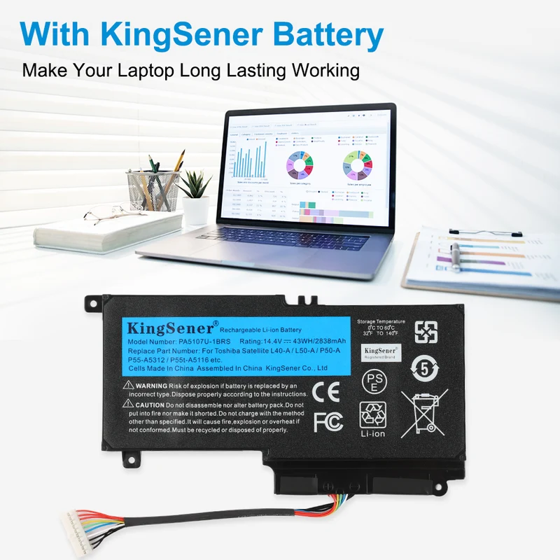 PA5107U / PA5107U-1BRS Battery for Toshiba Satellite L45 L45D L50 S55 P55 L55 L55T P50 P50-A — 14.4V 43Wh 2838mAh