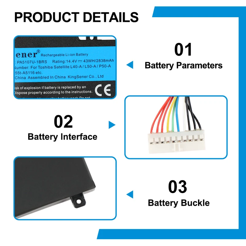 PA5107U / PA5107U-1BRS Battery for Toshiba Satellite L45 L45D L50 S55 P55 L55 L55T P50 P50-A — 14.4V 43Wh 2838mAh