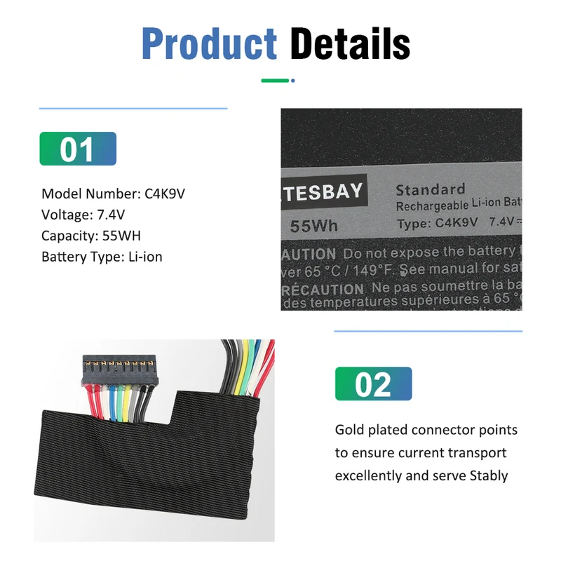 C4K9V Laptop Battery For DELL Y9N00 XPS13-L321X L322X XPS12-L221X 9Q23 9Q33 9333 3H76R 489XN 7.4V 55Wh | US Stock