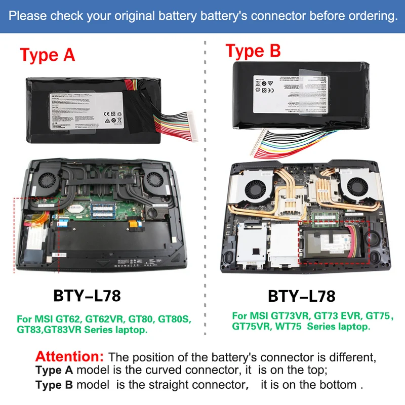BTY-L78 Laptop Battery For MSI GT62 GT62VR GT80S GT73 GT73VR GT83 GT83VR GT75 GT75VR MS-1812 MS-1814 5225mAh | US Stock