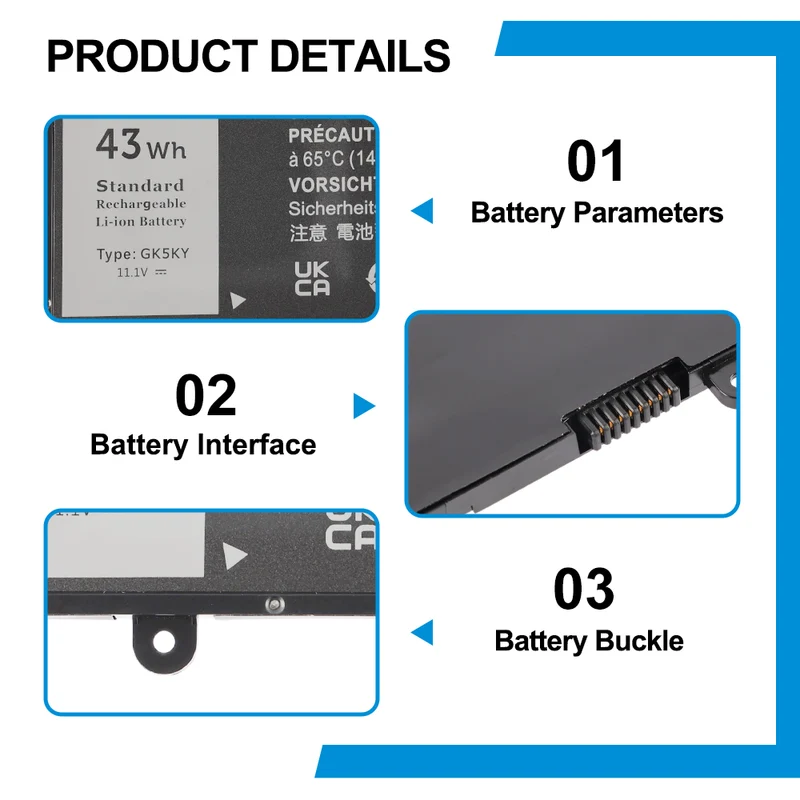 GK5KY Laptop Battery Replacement For Dell Inspiron 11 3147 3148 3152 3157 Inspiron 13 7347 7348 7352 7359 Inspiron 15 7558 P55F001 7568 P20T 04K8YH 92NCT 11.1V 43WH | KingSener