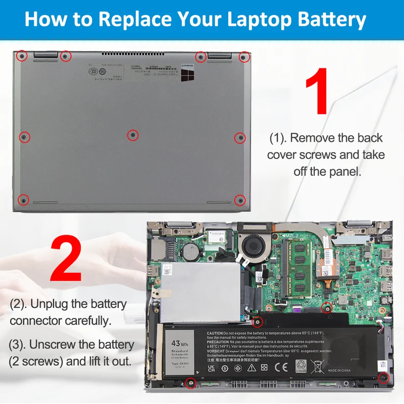 GK5KY Laptop Battery Replacement For Dell Inspiron 11 3147 3148 3152 3157 Inspiron 13 7347 7348 7352 7359 Inspiron 15 7558 P55F001 7568 P20T 04K8YH 92NCT 11.1V 43WH | KingSener