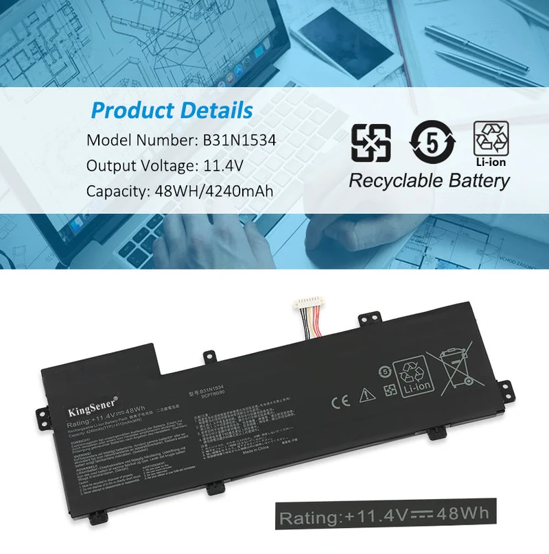 B31N1534 Laptop Battery for Asus Zenbook UX510 UX510UW UX510UX UX510UX-CN020T-BE Series 11.4V 48Wh | KingSener