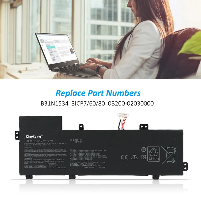 B31N1534 Laptop Battery for Asus Zenbook UX510 UX510UW UX510UX UX510UX-CN020T-BE Series 11.4V 48Wh | KingSener