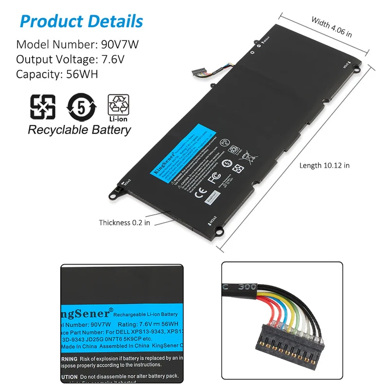 Dell XPS 13 9343 9350 Battery Replacement 90V7W 5K9CP 56Wh