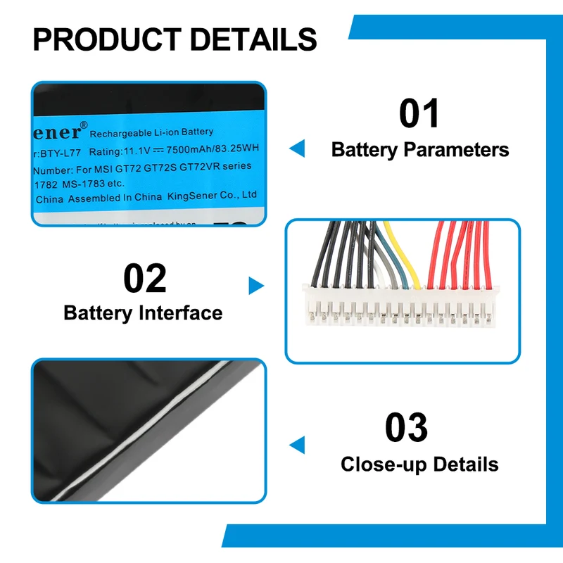 BTY-L77 Battery for MSI GT72 GT72S GT72VR GT80 WT72 MS-1781 — 11.1V 83.25Wh