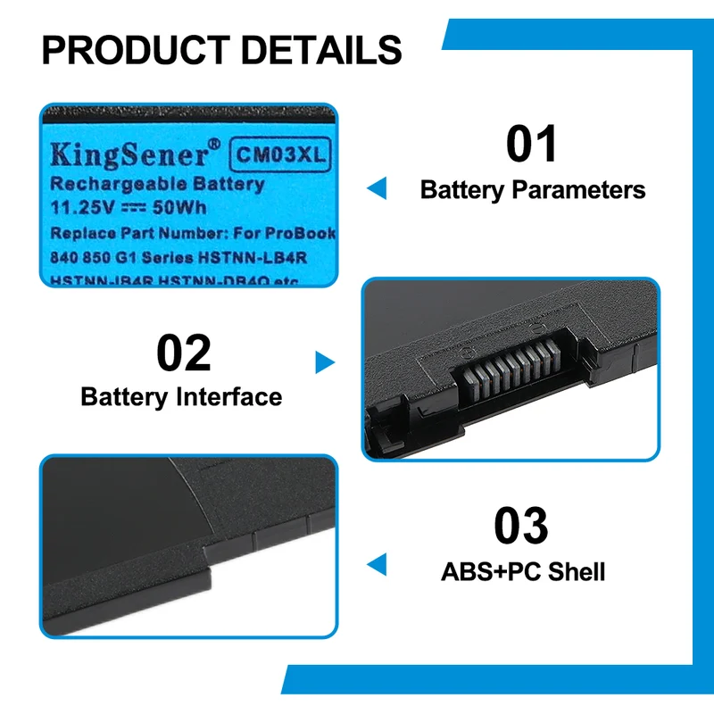 CM03XL Replacement Battery for HP EliteBook 840 845 850 740 745 750 G1 G2 — 11.25V 50Wh