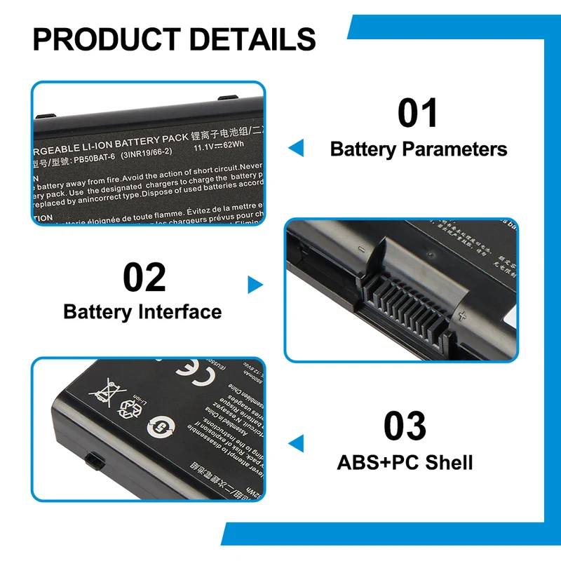 PB50BAT-6 Battery for Clevo PB51RF PB70EF PB71EF 62Wh