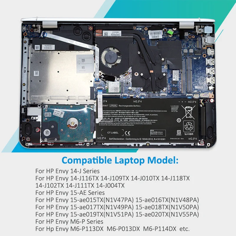 LP03XL Battery for HP Envy 14-J 15-AE M6-P 48Wh 11.4V