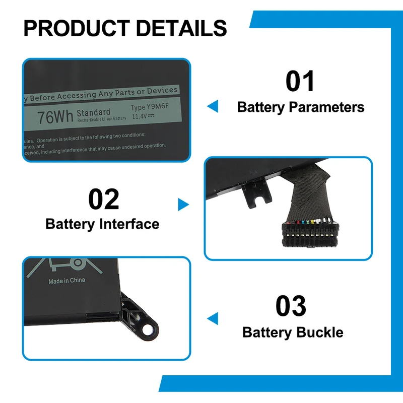 Y9M6F Battery for Dell Alienware M15 R2 M17 R2 76Wh