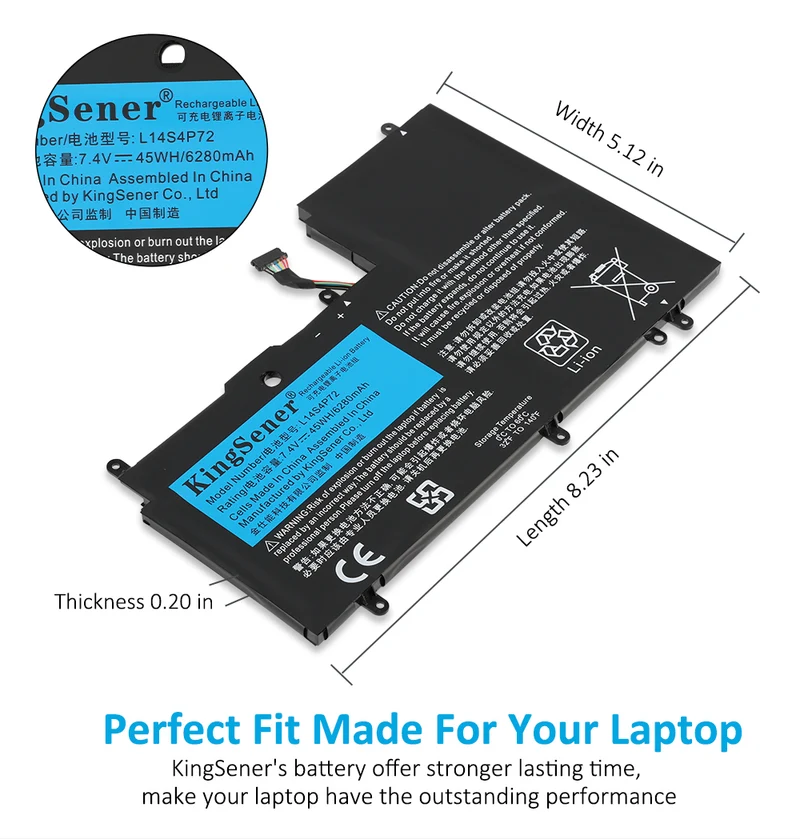 L14S4P72 L14M4P72 Laptop Battery for Lenovo Yoga 3 14 & Yoga 700 — 45Wh 7.4V