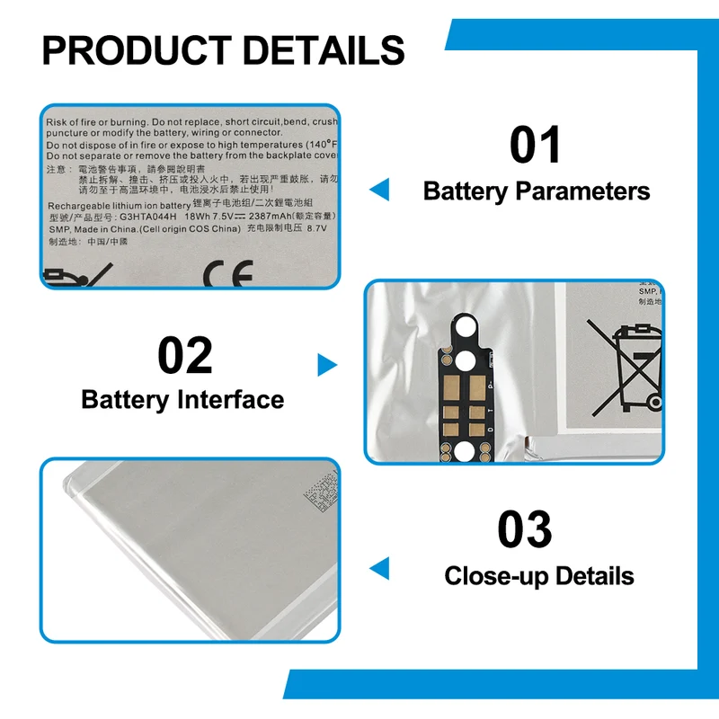 G3HTA044H G3HTA045H tablet battery For Microsoft Surface Book 2 Screen battery 7.5V 2387mAh 18Wh