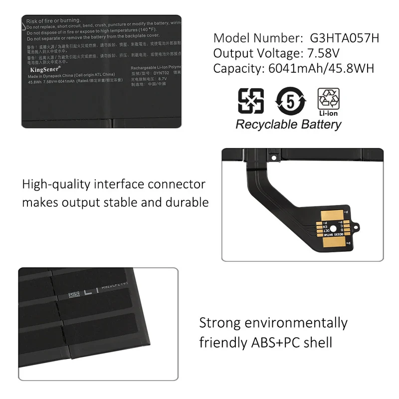 G3HTA057H G3HTA058H Laptop Battery For Microsoft Surface Laptop 3 1872 1873 7.58V 45.8WH/6041mAh