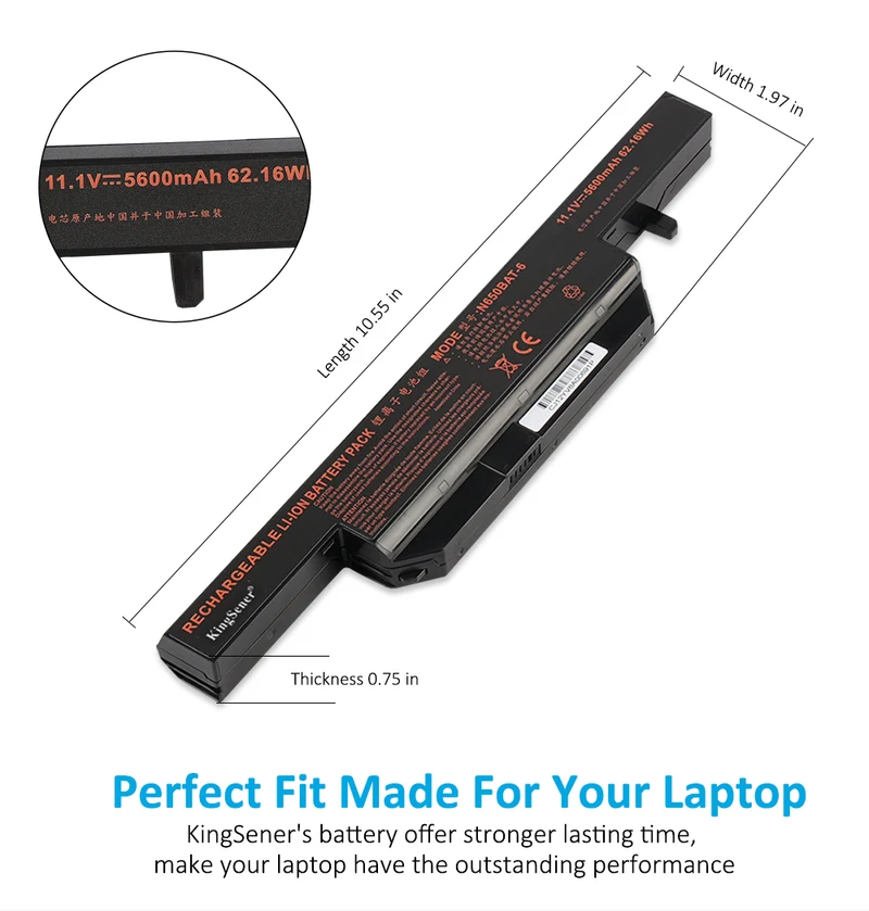 N650BAT-6 Laptop Battery 11.1V 48.84Wh For Clevo DD-Pro CW65L003 K660D-G6D1 CW65S07 DD II-8481S1N DD-KG81S1N DC-6481S1N CS65S04 TR G150S-F CW65S10 | KingSener