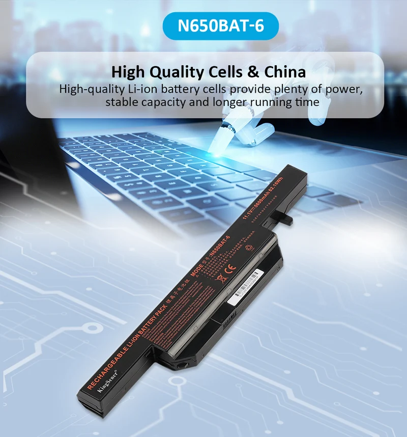 N650BAT-6 Laptop Battery 11.1V 48.84Wh For Clevo DD-Pro CW65L003 K660D-G6D1 CW65S07 DD II-8481S1N DD-KG81S1N DC-6481S1N CS65S04 TR G150S-F CW65S10 | KingSener
