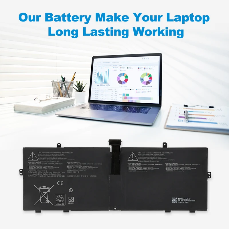 916TA135H DYNZ02 Laptop Battery For Microsoft Surface Laptop Go Model 1943 12.4-Inch 39.7Wh/5235mAh 7.58V | KingSener