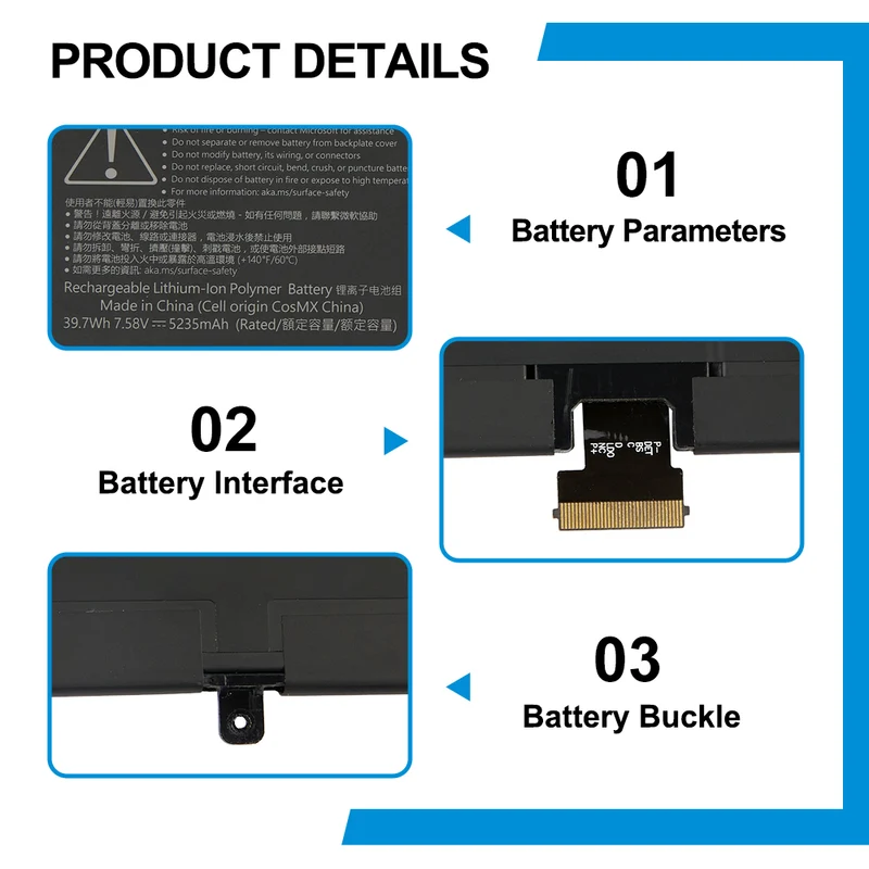 916TA135H DYNZ02 Laptop Battery For Microsoft Surface Laptop Go Model 1943 12.4-Inch 39.7Wh/5235mAh 7.58V | KingSener