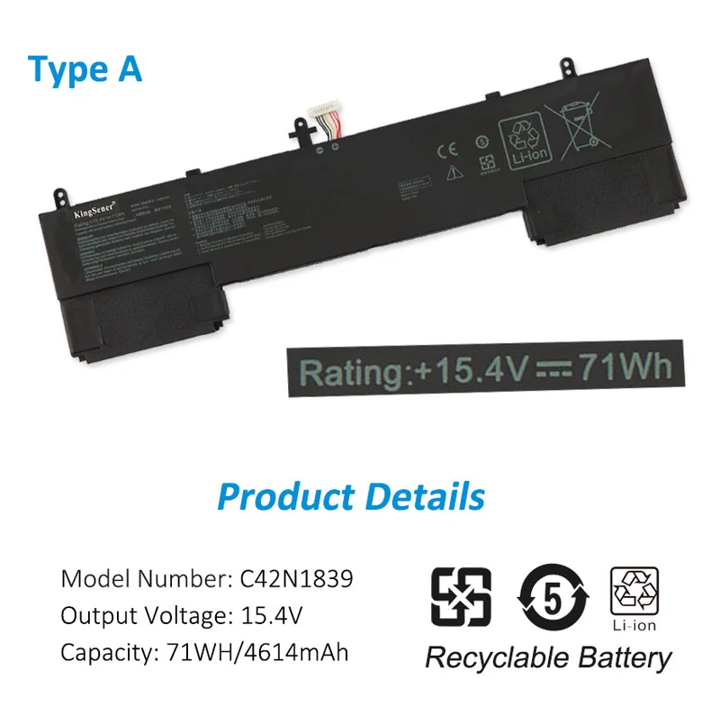 Asus ZenBook 15 UX534 UX563 Q537FD Battery C42N1839 15.4V 71Wh