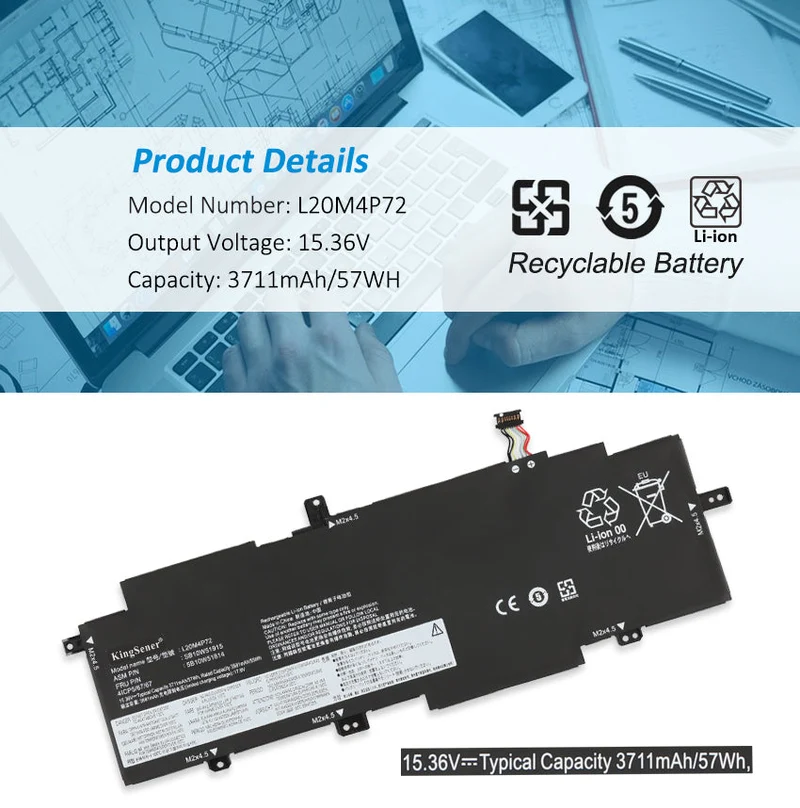 Lenovo ThinkPad T14s Gen 2 (2021) Battery L20C4P72 SB10W51916 57Wh