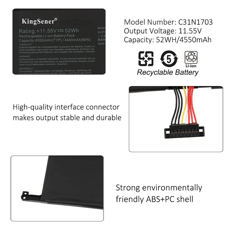 C31N1703 Replacement Battery For ASUS Zenbook Flip UX561U Series 52WH 11.55V