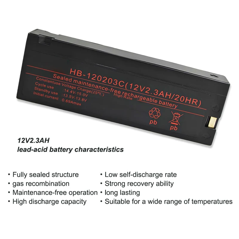 HB-120203C 12V 2.3Ah Lead-Acid Medical Monitor Battery Replacement
